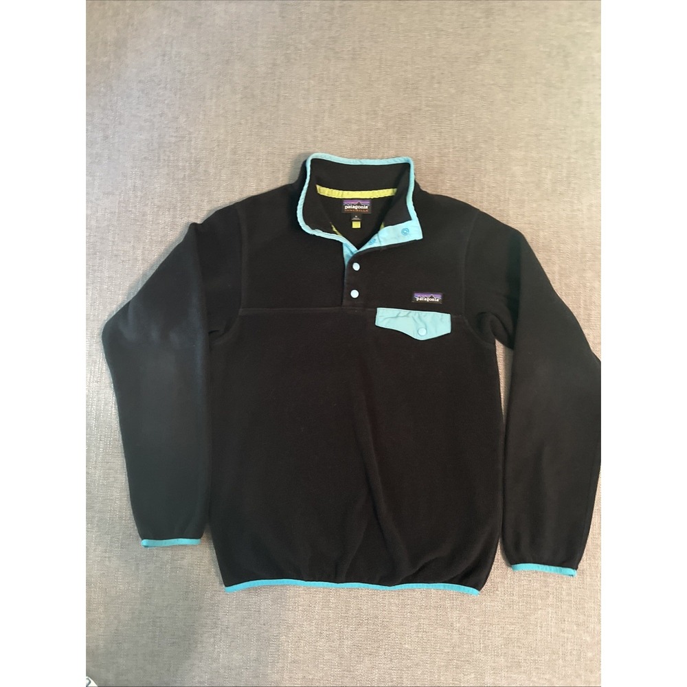 Patagonia Synchilla Snap T Pullover Sweater Women's S Black Blue Trim Vintage 90